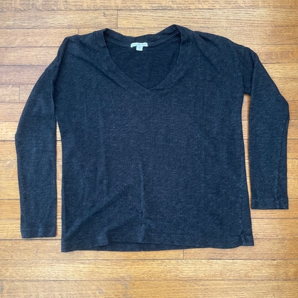 JAMES PERSE Long Sleeve V-Neck Top Black Knit Size 2/Medium - Picture 2 of 9